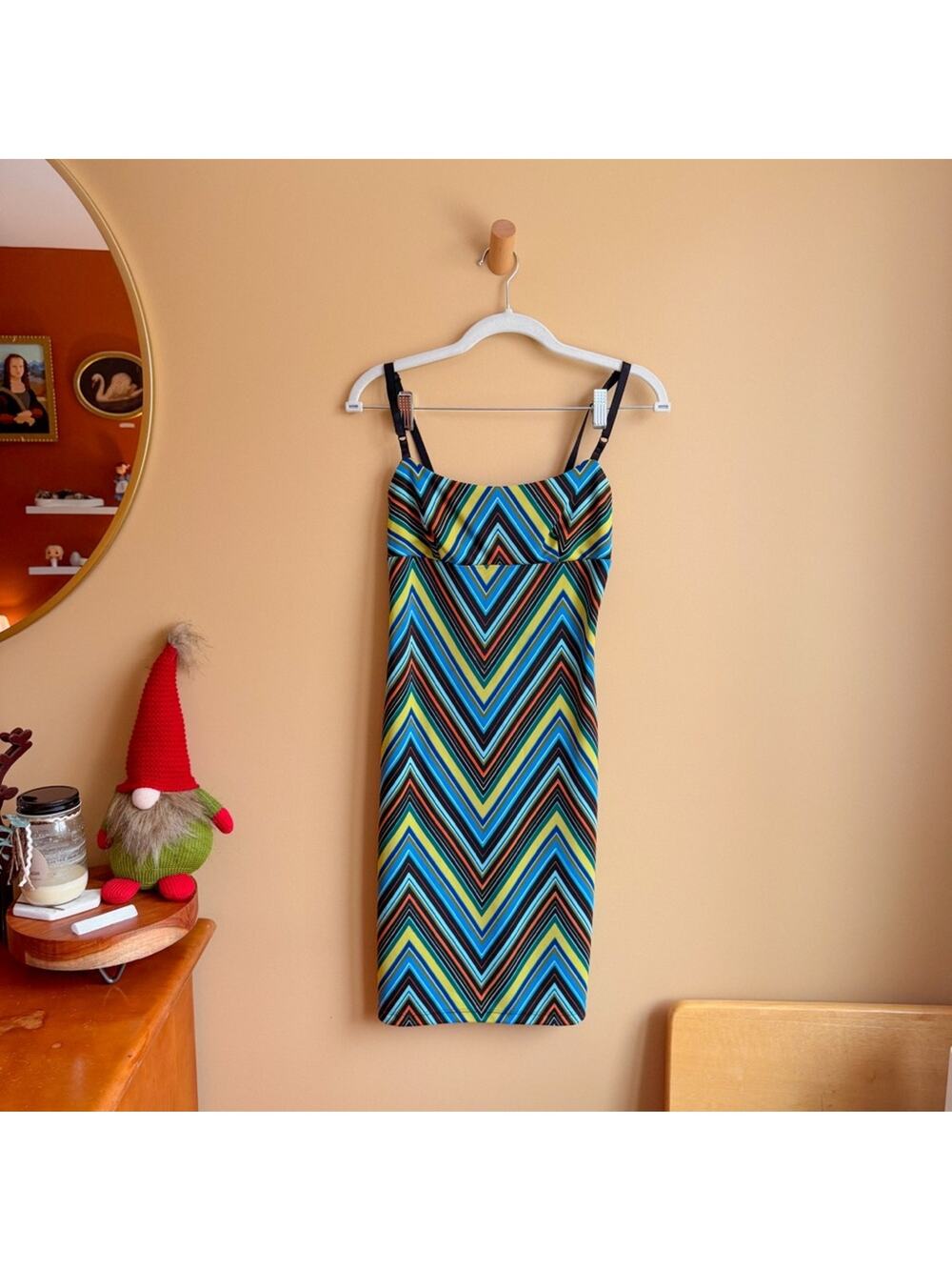 Heart Soul Y2K Chevron Bodycon Midi Dress Side Slits Size Small